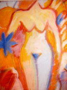 Frau mit blauer Blume, Tempera auf Leinwand, 22x22 cm
